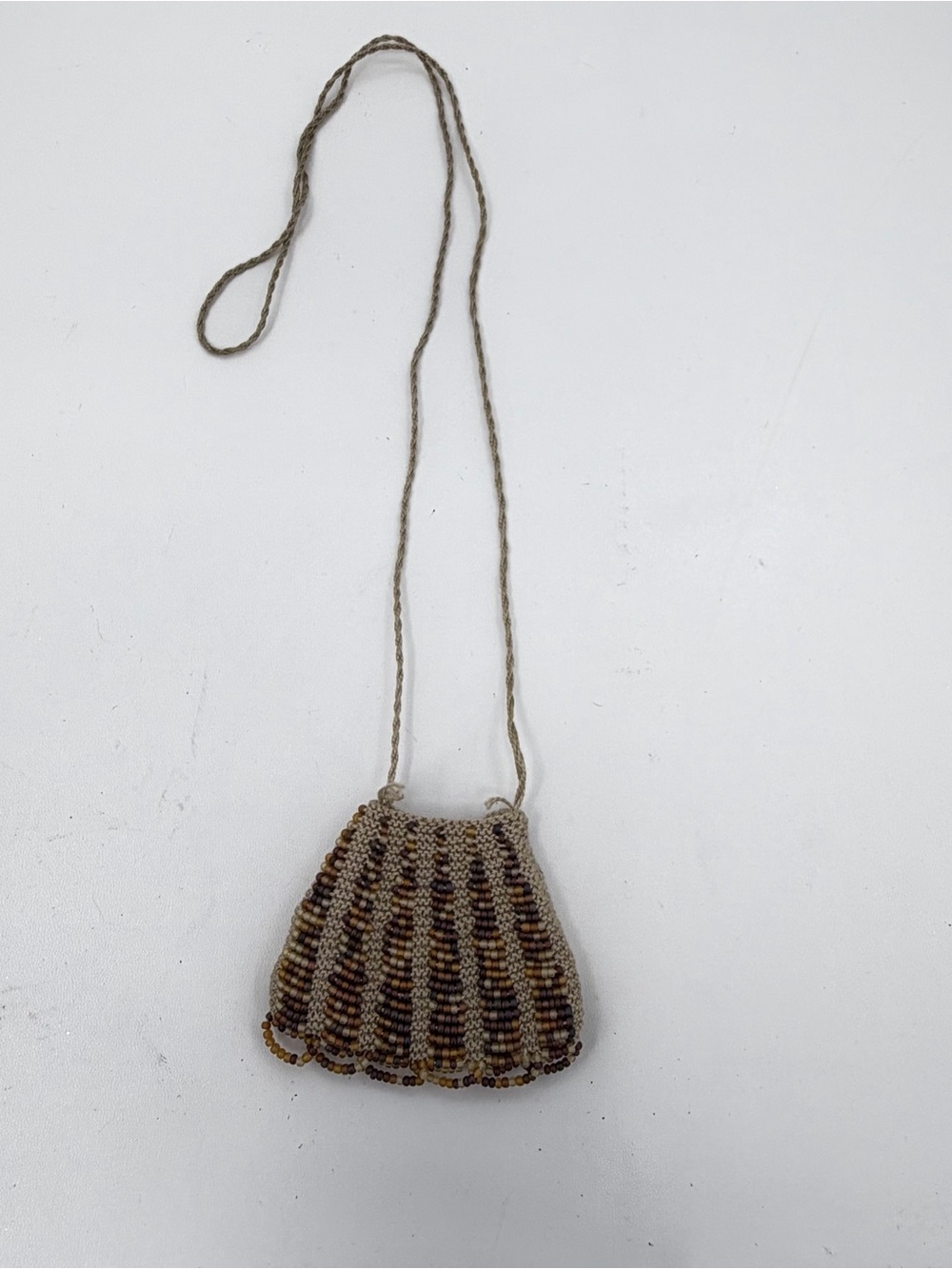 Vintage Seed Bead Knit Pouch Necklace Amulet Bag Artisan Sachet Medicine Bag